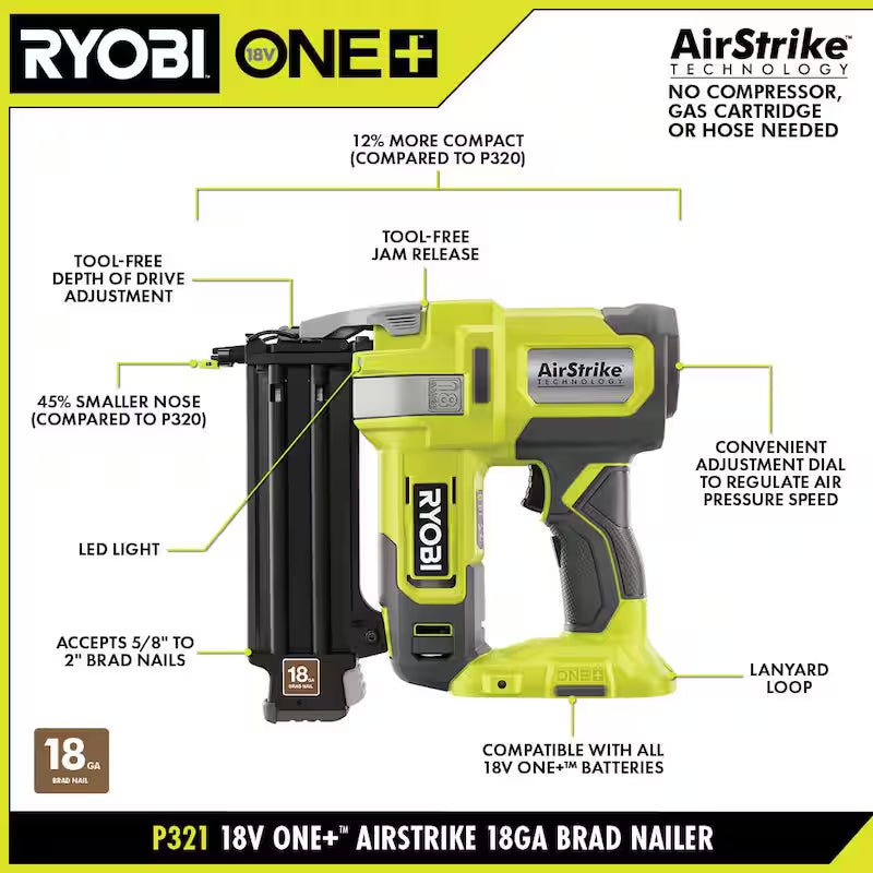 18V 18-Gauge Cordless Brad Nailer V86970