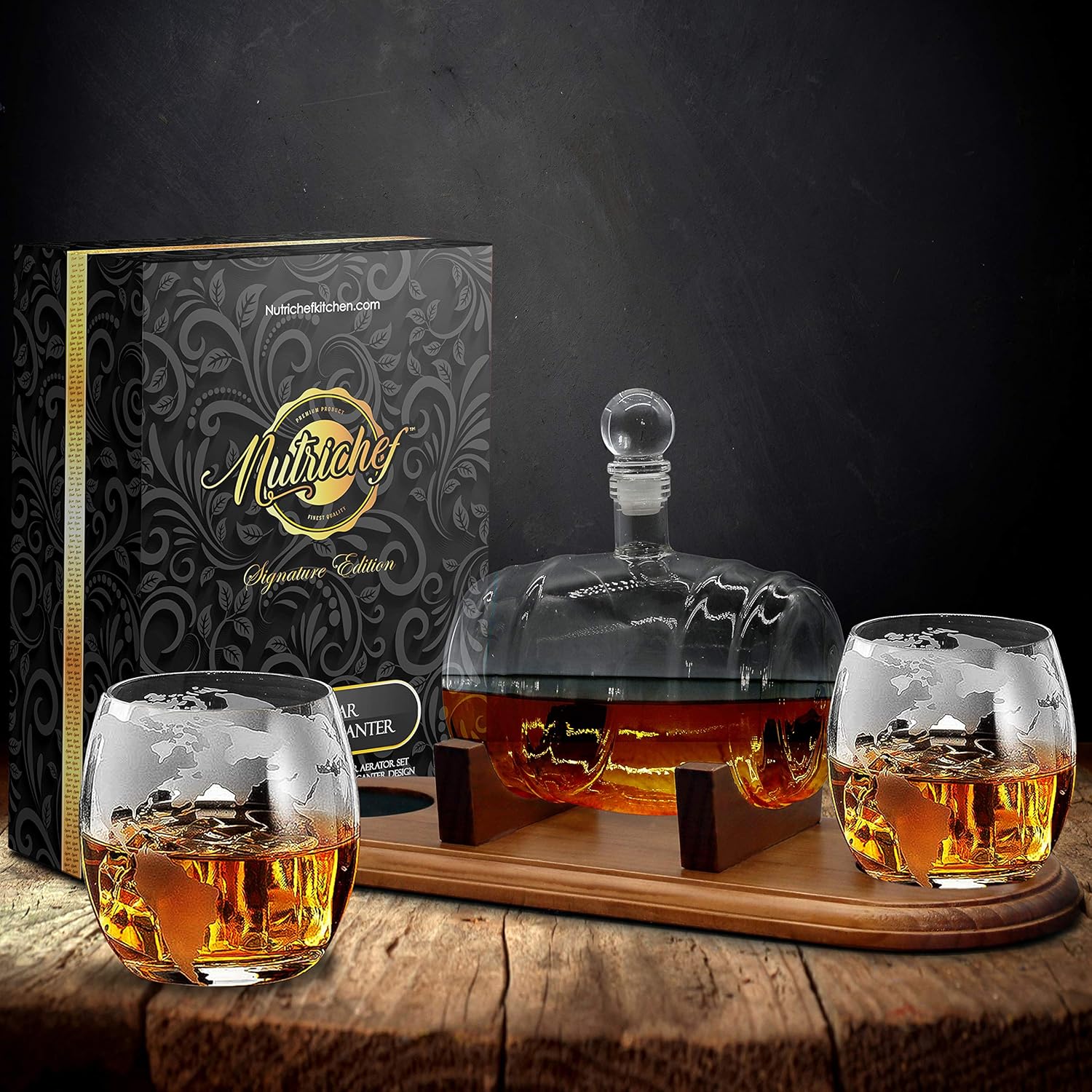 Brown Glass Whiskey Carafe with Stopper and Base R2205