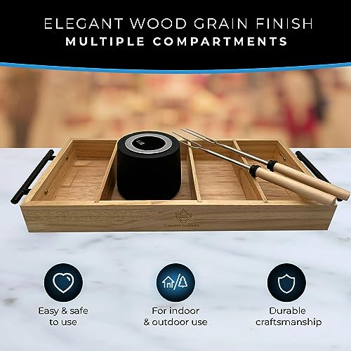 Portable Smores Maker Kit with Pine Wood Tray, Alcohol-Powered Concrete Fire Pit Bowl, 2 Roasting Sticks B9971