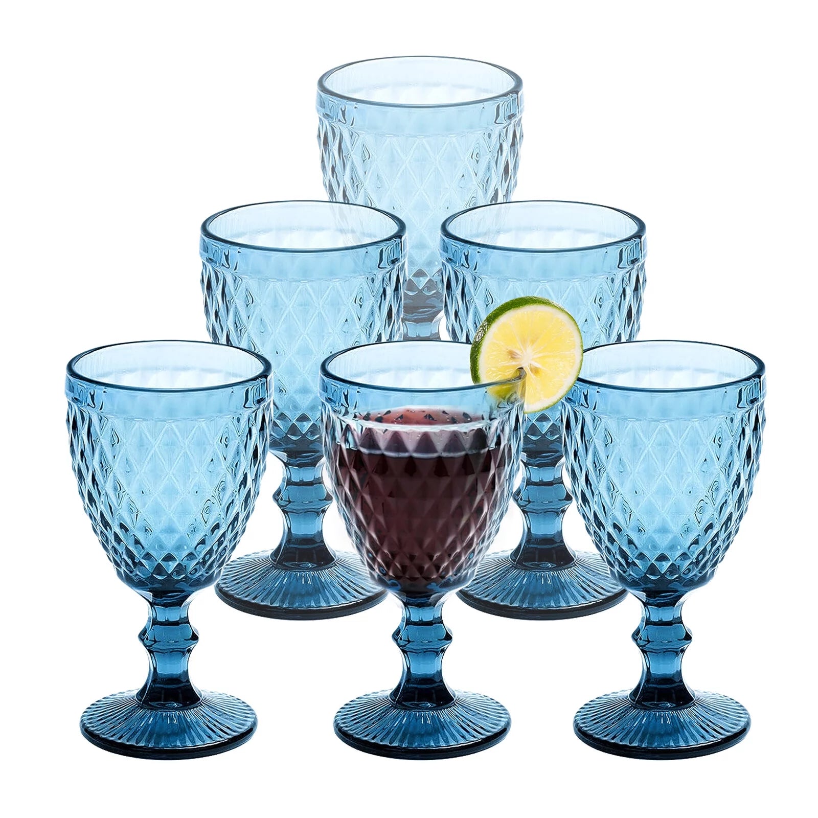 6pcs Blue Glass Goblet Wine Goblet 8 oz B790