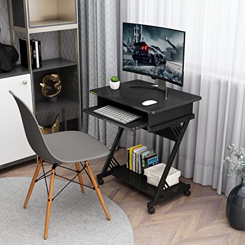 Brown Rolling Computer Desk with Keyboard Tray B18346