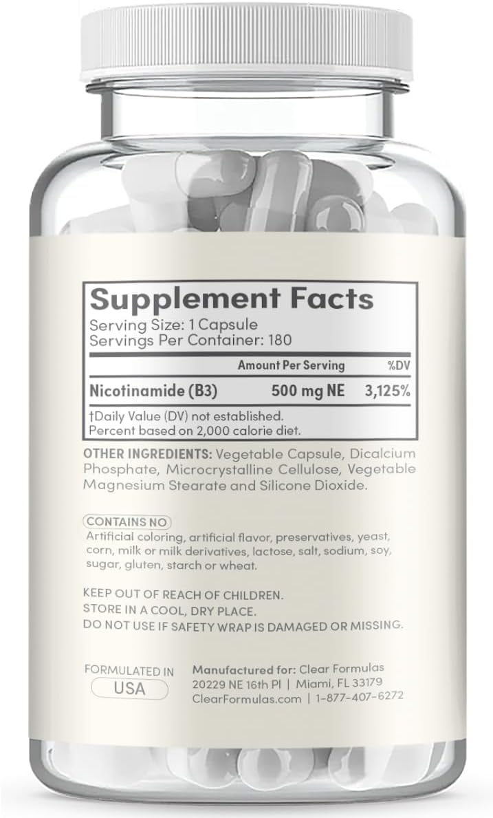 Nicotinamide 500mg 180 Veggie Capsules Vitamin B3 T473