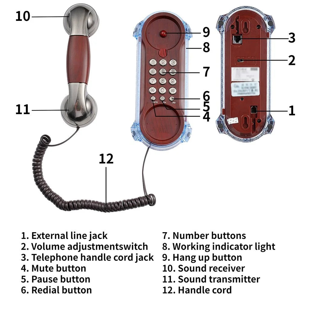 Vintage Wall-Mounted Telephone with Blue Indicator A4149