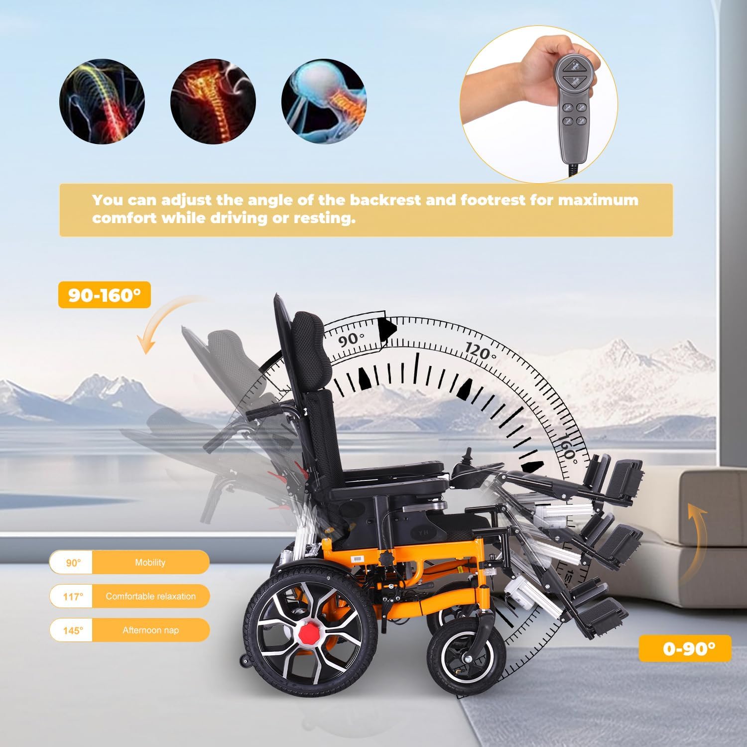 Lightweight Foldable 20" Seat Width All Terrain Motorized Wheelchair T7371