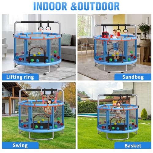 55" Small Trampoline with Enclosure Net and Basketball Hoops L61093