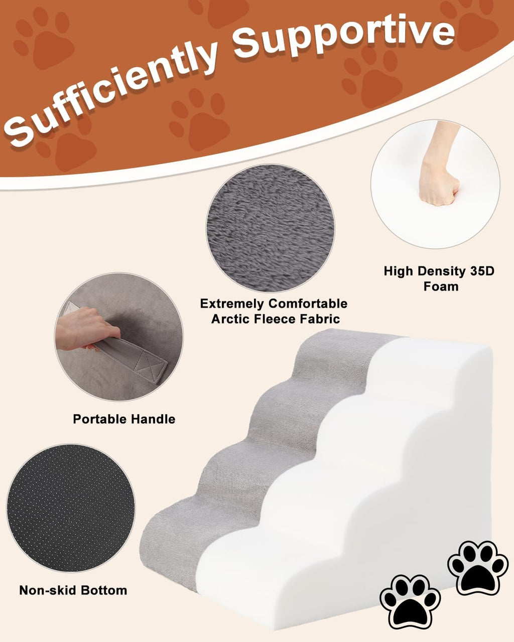 Grey 3-Step High Density Foam Pet Stairs J21908