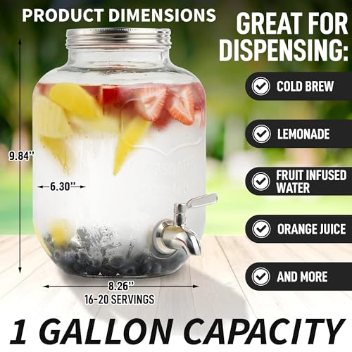 1 Gallon Cold Brew Coffee Maker with Extra-Thick Glass & Stainless Steel Infuser Z690