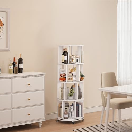 Walnut Solid Wood Rotating Bookshelf with Swivel Wheels O37649