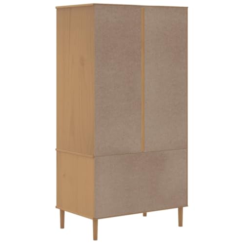 Solid Wood Pine Wardrobe with Rattan Look S776