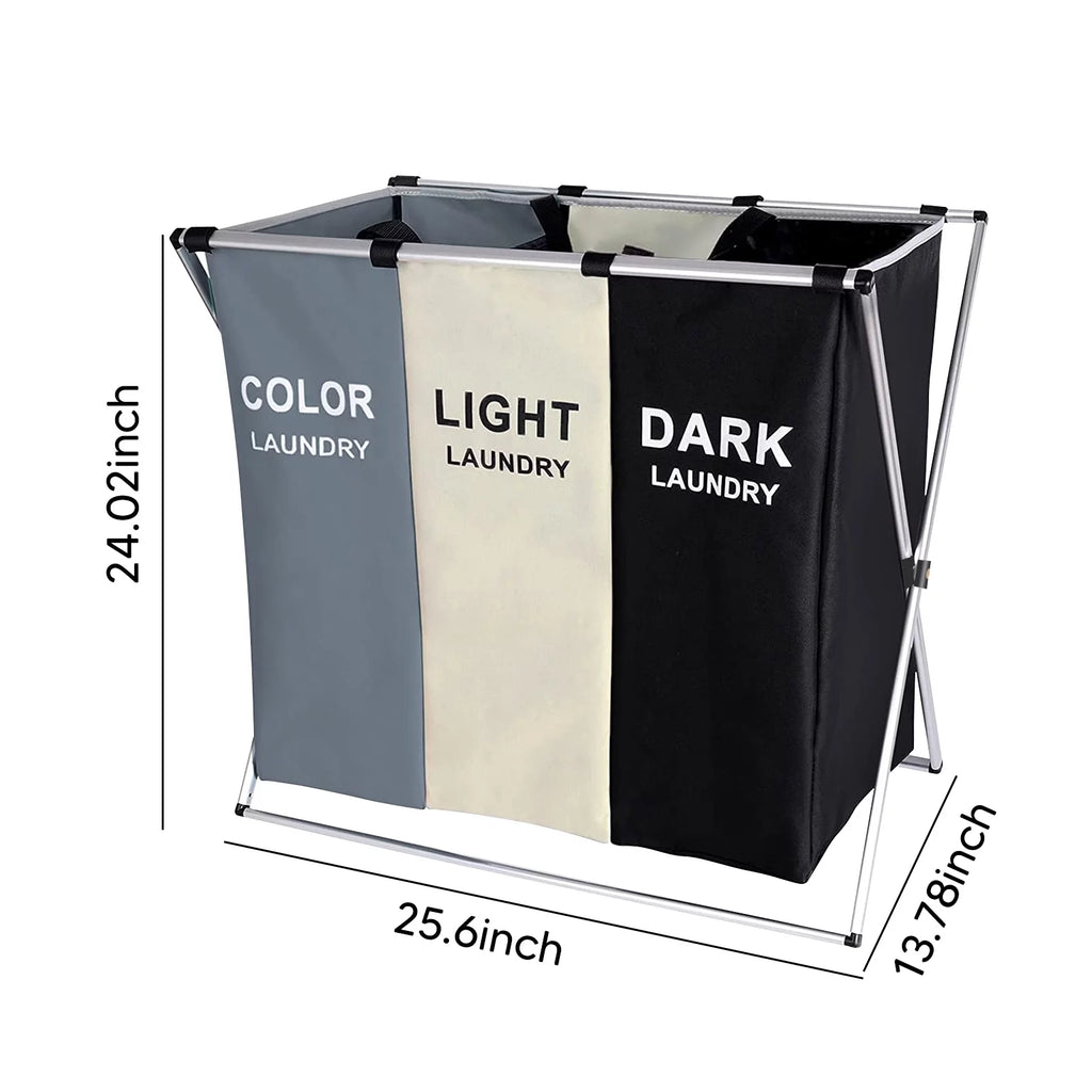 145L Large 3 Section Laundry Basket with Wheels and 3 Removable Bags B2981
