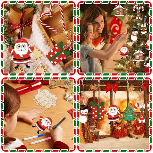 50 Pieces Christmas Wooden Ornaments Blanks Pendants Unfinished Wood Slices Hanging E57478