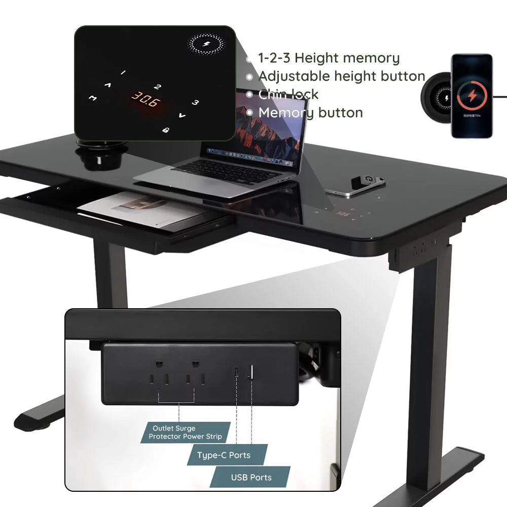 Black Glass Standing Desk A661