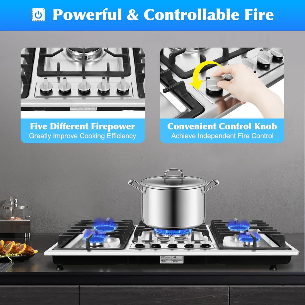 34 inch 5 Burners Built-in Stainless Steel Gas Cooktop L1026