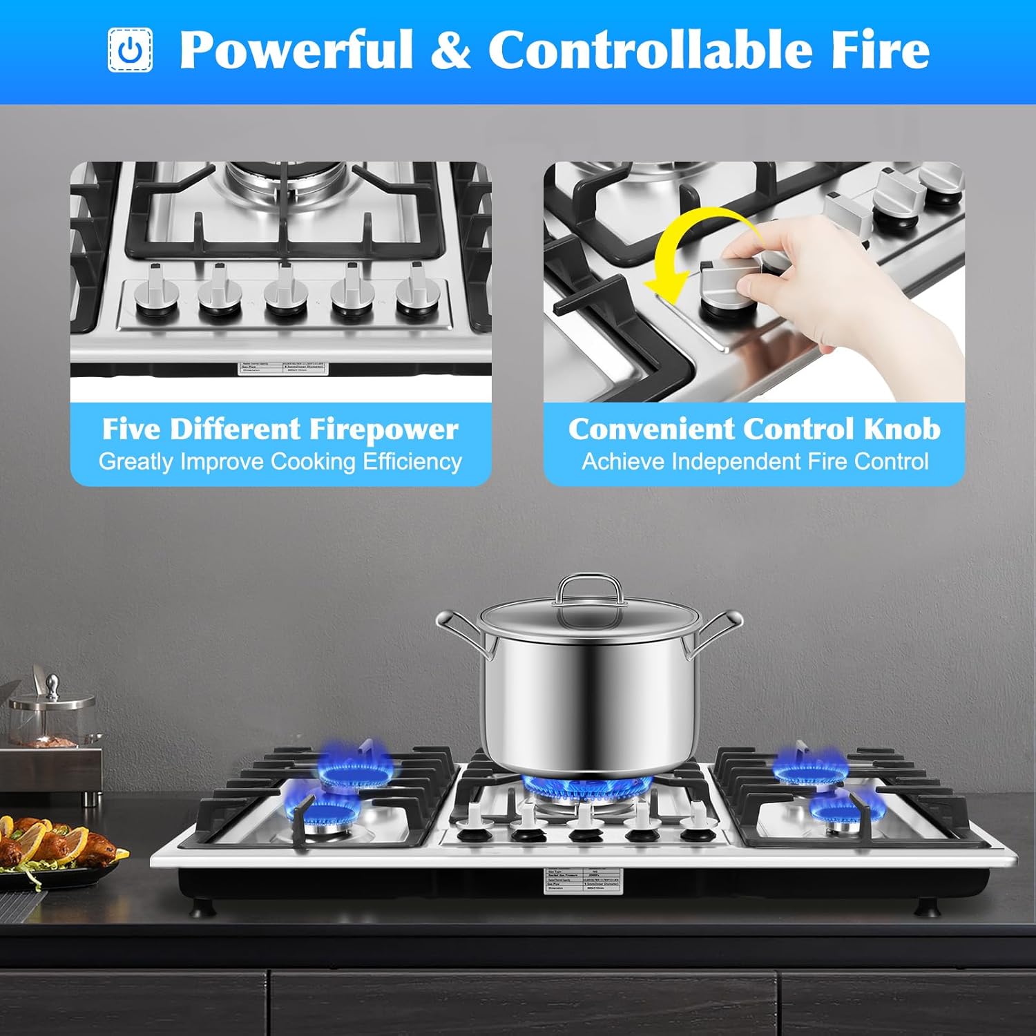 34 inch 5 Burners Built-in Stainless Steel Gas Cooktop L1026