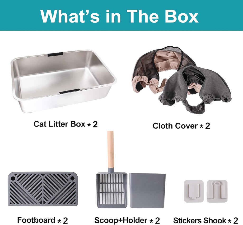 2 Pack Large Stainless Steel Cat Litter Box with Lid F985