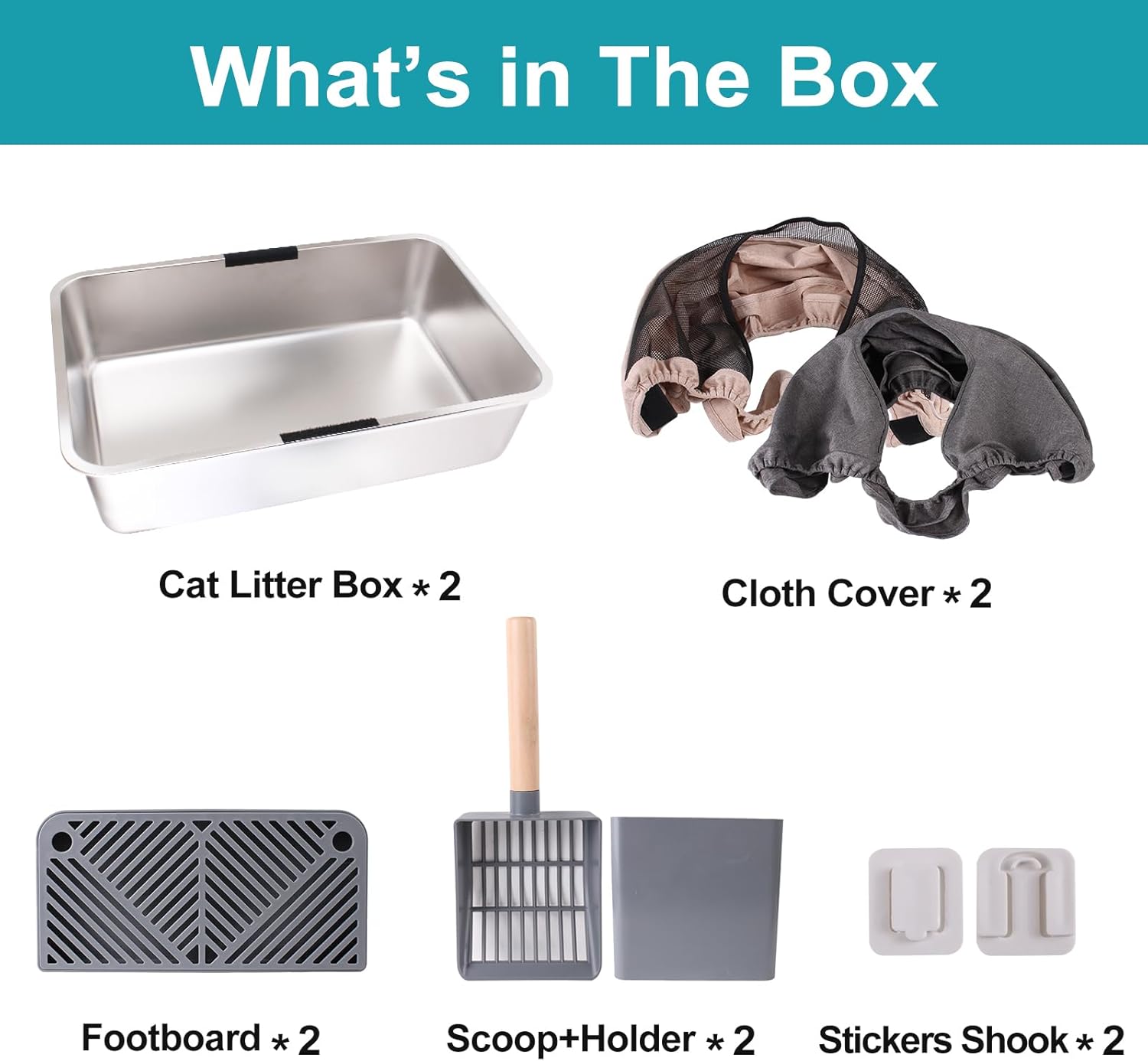 2 Pack Large Stainless Steel Cat Litter Box with Lid F985