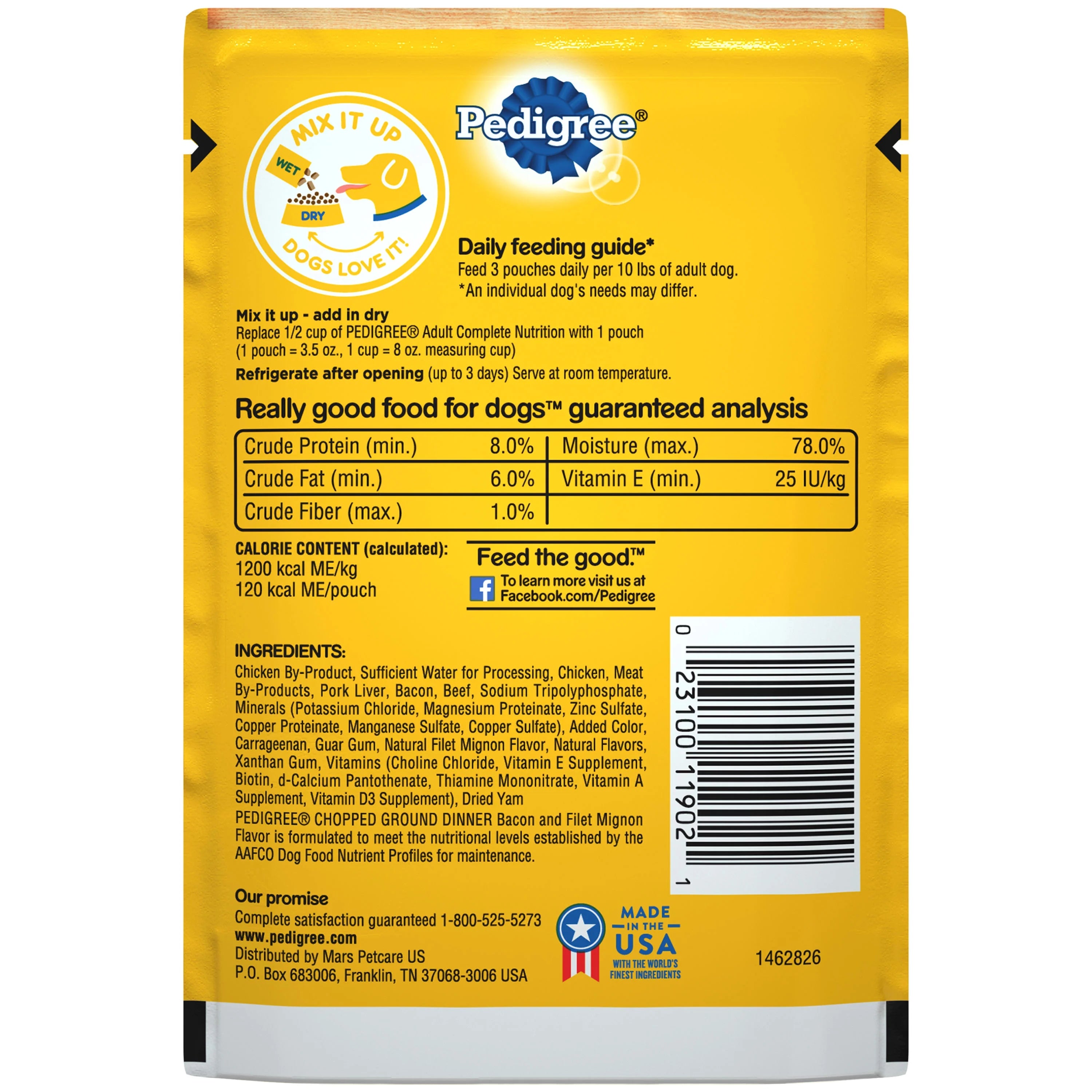 (16 pack) Adult Soft Wet Dog Food Bacon and Filet Mignon Flavor, 3.5 oz Pouch Q743