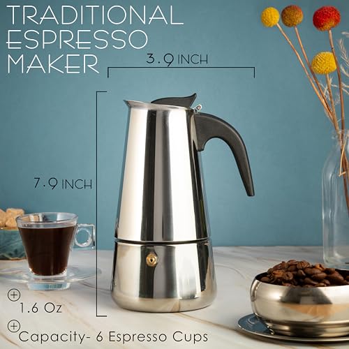 6 Cup Stovetop Espresso Maker 10oz Stainless Steel Black G20006