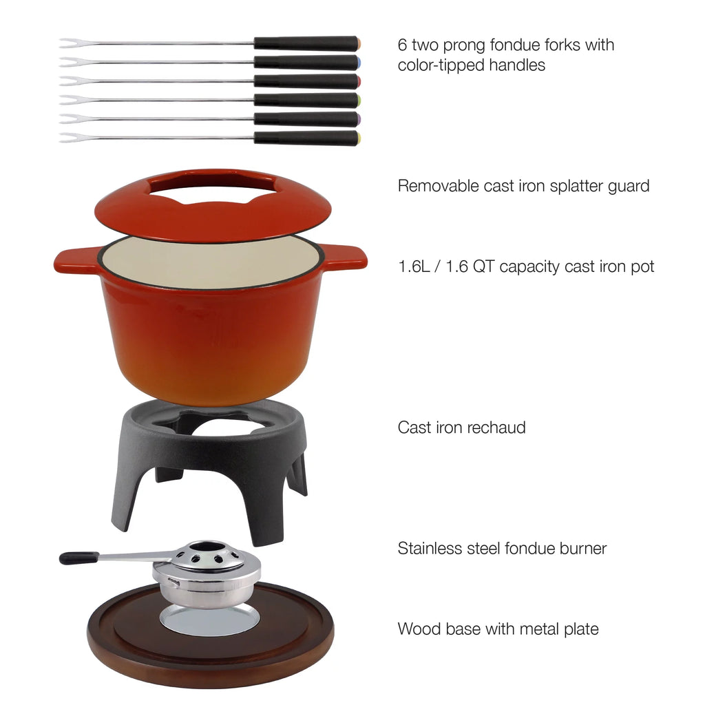 11-Piece Cast Iron Fondue Set Orange I323
