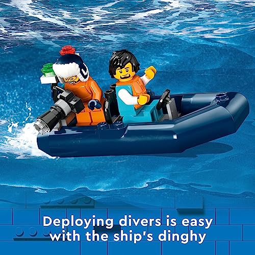 LEGO City Arctic Explorer Ship Building Toy Set with Floatable Boat, Helicopter, Dinghy, ROV Sub, Viking Shipwreck, 7 Minifigures and Orca E9418