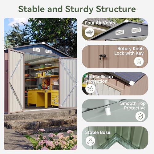 12x10 FT Brown Metal Steel Storage Shed Q300