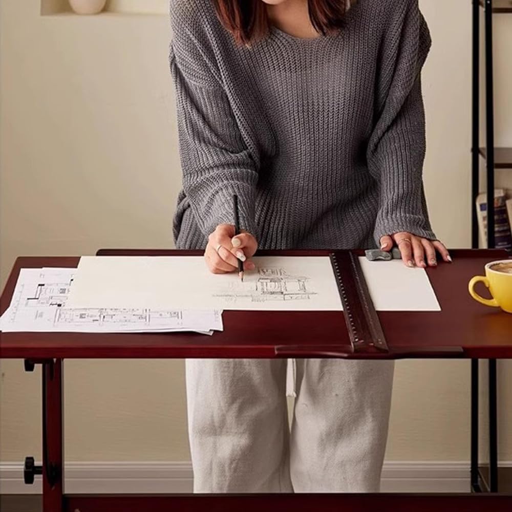 Height and Angle Adjustable Drawing Table with Tilting Magnifying Tabletop and T-square L2132