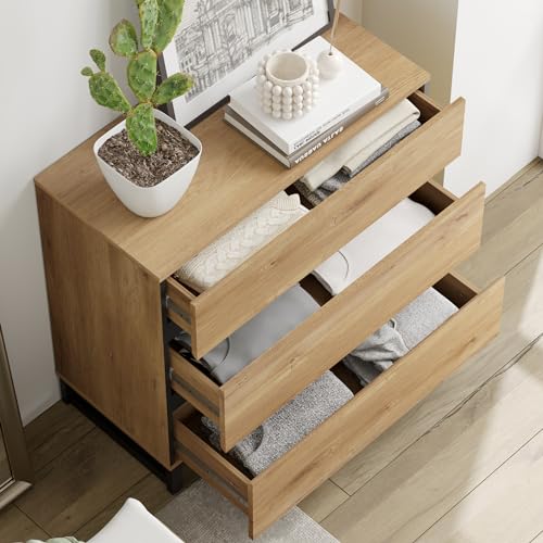 Brown Buffet Cabinet with 3 Drawers and Metal Base G2808