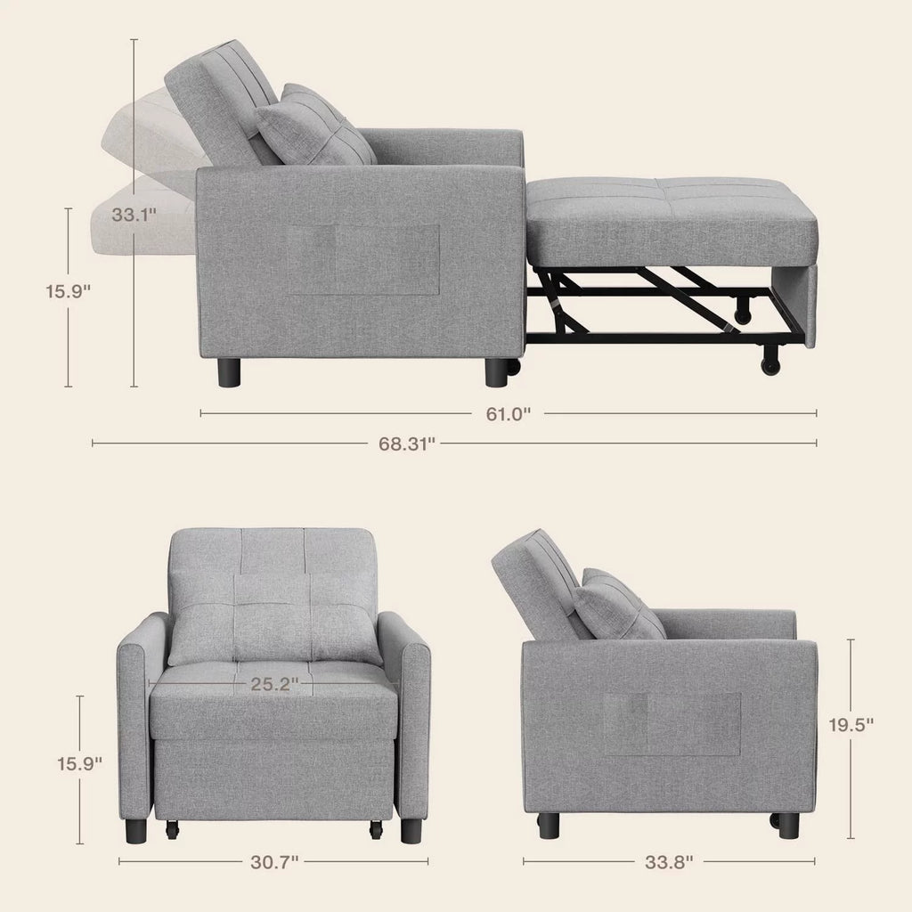 Grey Convertible Chair Single Bed U825966