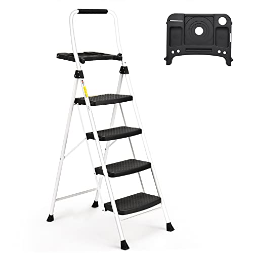 White 3 Step Folding Steel Ladder F1280