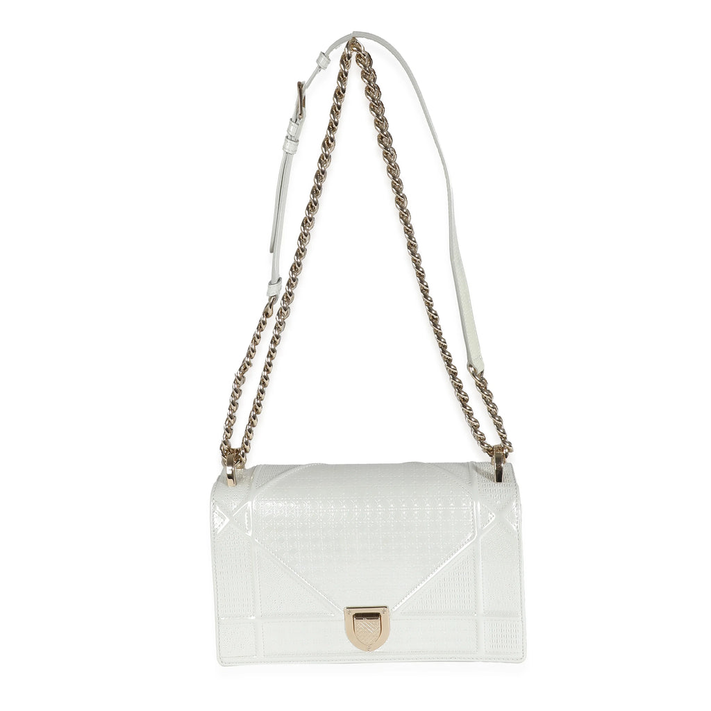 White Micro Cannage Patent Small Flap Bag V5602