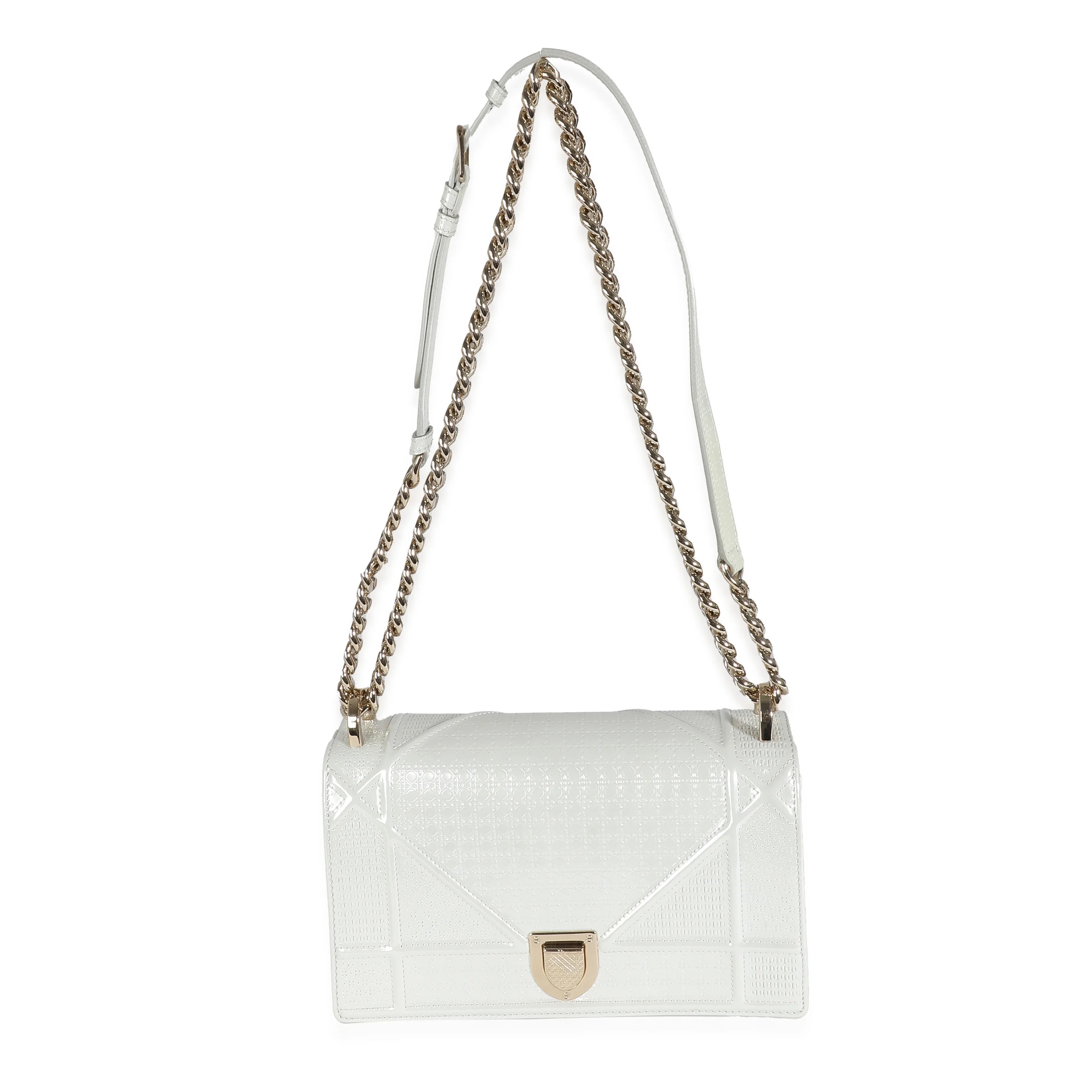 White Micro Cannage Patent Small Flap Bag V5602