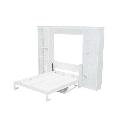 White Full Size Solid Murphy Bed with Desk and Shelves R582381