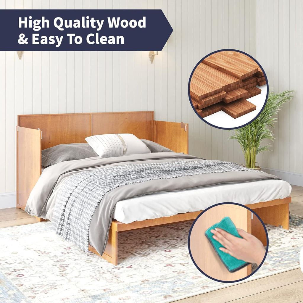 Cherry Murphy Cabinet Bed with Built-in USB Power Strip & 2 Drawers Z938173
