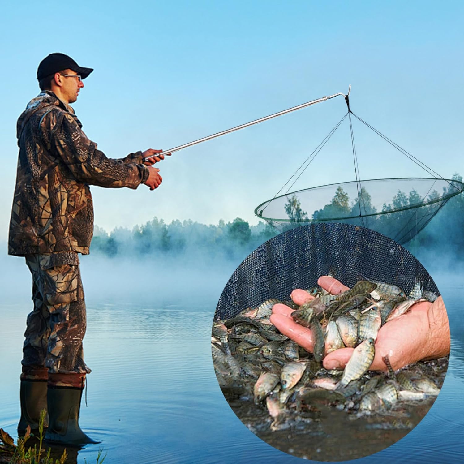 Drop Net Dia. 39in Foldable Portable Fishing Net B300360