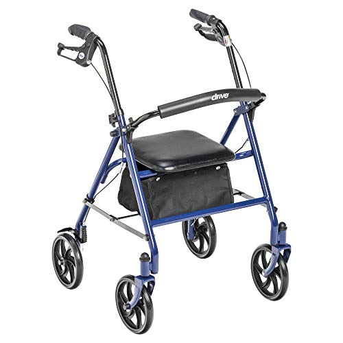 4 Wheel Steel Rollator Walker with Seat, Blue & Raised Toilet Seat with Removable Padded Arms S56492