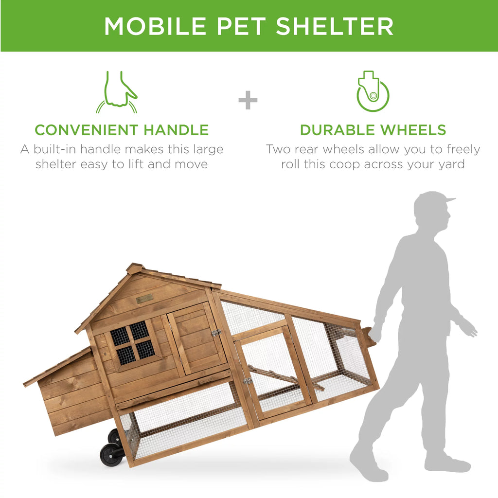 70in Mobile Fir Wood Chicken Coop with Wheels S916