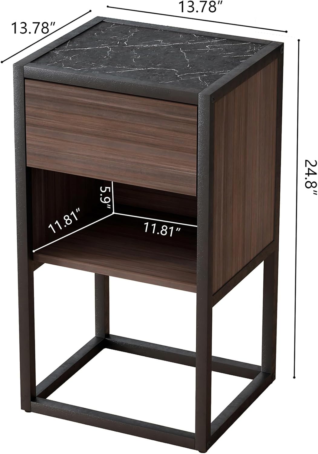 Brown+Light Gray Wood Side Table with Storage Drawer U63674