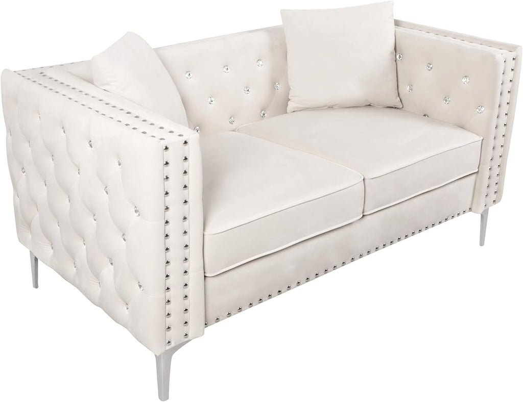 Beige Velvet Sofa and Loveseat Set S5592