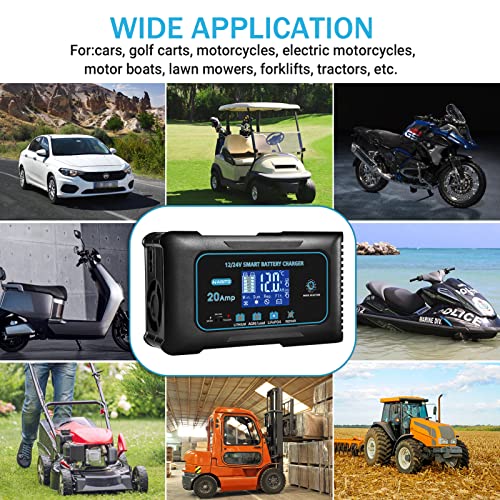 20 Amp Lithium Battery Charger, 12V and 24V Lifepo4, Lead-Acid Portable Car Battery Charger V704