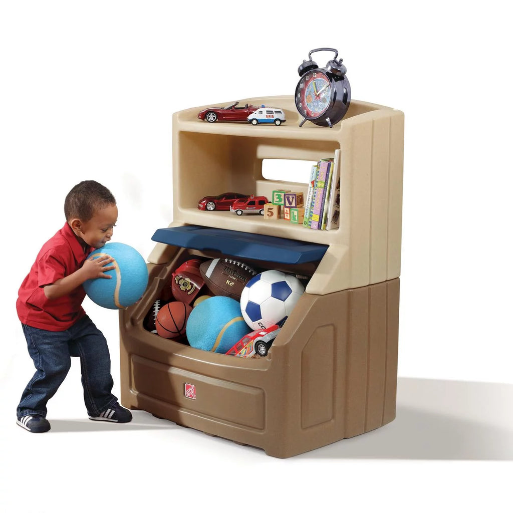Brown and Blue 38" Tall Plastic Toddler Bookcase and Toy Storage D6521