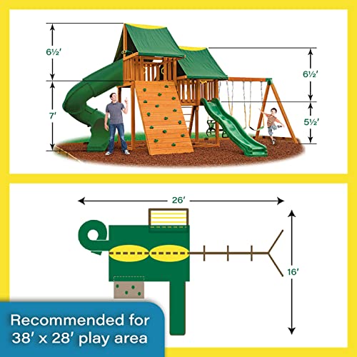 Solid Cedar Wood Swing Set with Clubhouses, Rock Wall, Spiral Slide, Swings Z4864