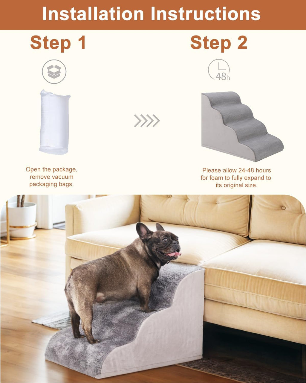 Grey 3-Step High Density Foam Pet Stairs J21908