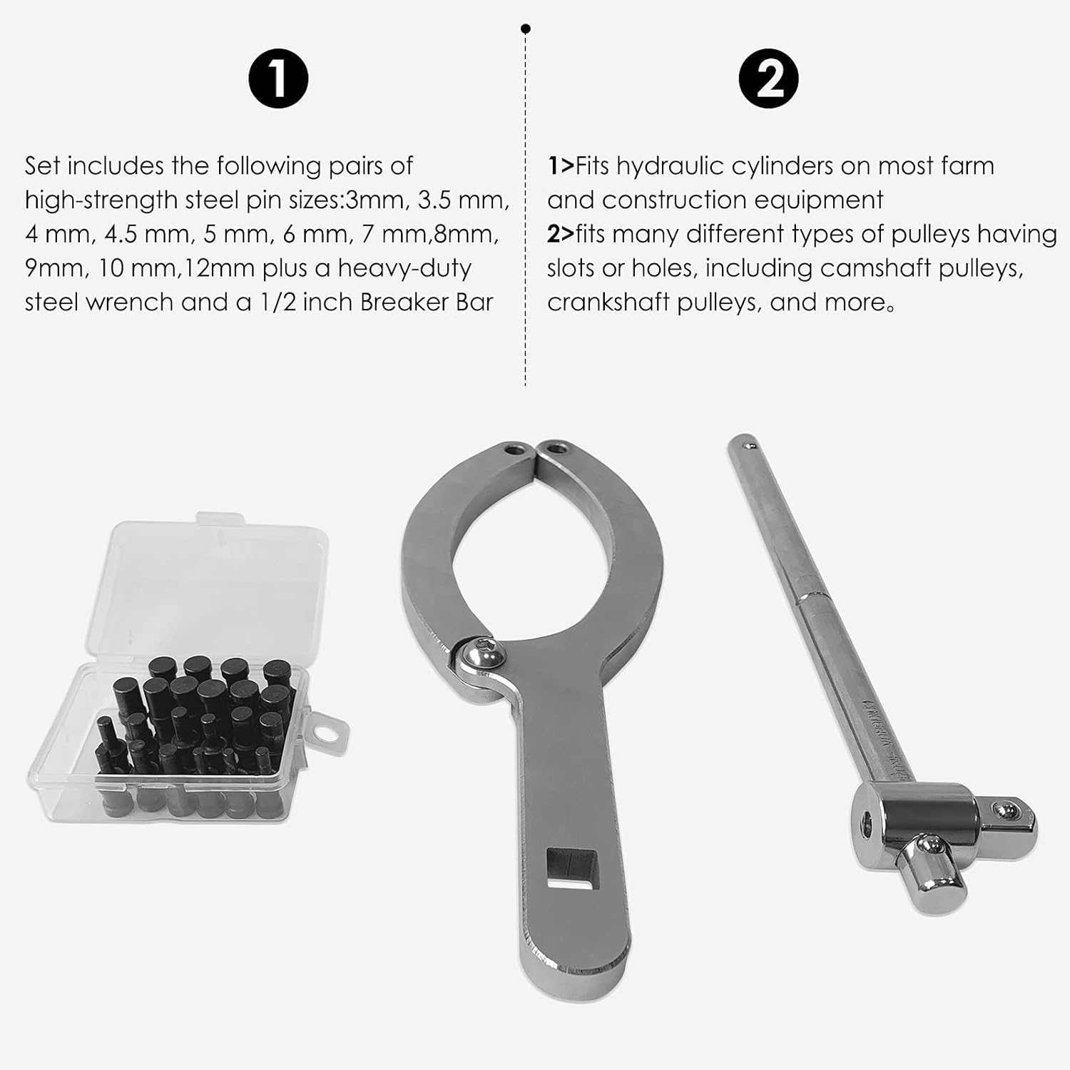 Full Size Variable Pin Spanner Wrench and Adjustable Gland Nut Wrench, Adjustable From 3/4" to 8", Pack of 2 Z342711