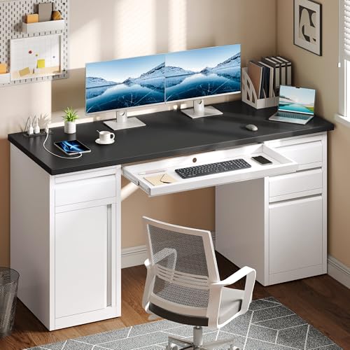 Black 57 Inch Steel Office Desk with 5 Drawers F2109