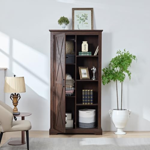 Espresso Tall Storage Cabinet with Sliding Door P804