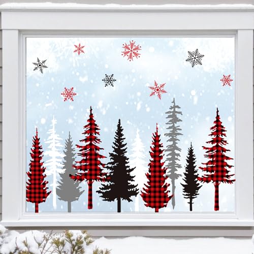 9 Sheet Christmas Window Clings Snowy Forest Trees Double-Sided Reusable Winter Window Decals D829822