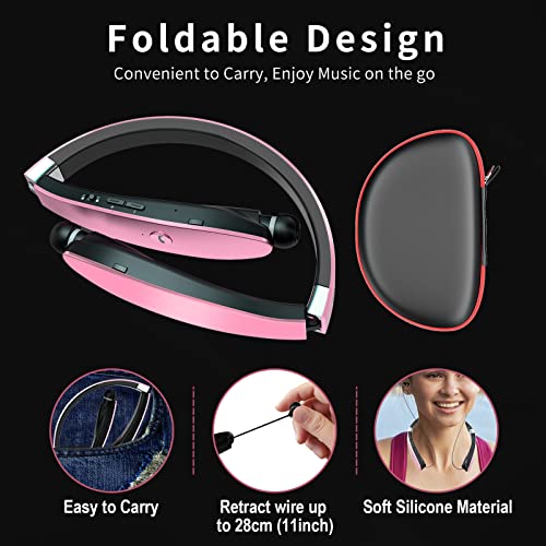 Black Foldable Wireless Neckband Headphones with Retractable Earbuds Q842