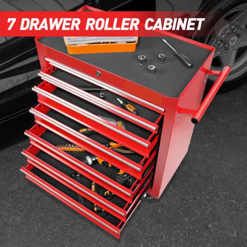 Black 7-Drawer Rolling Steel Tool Chest with Wheels F260996