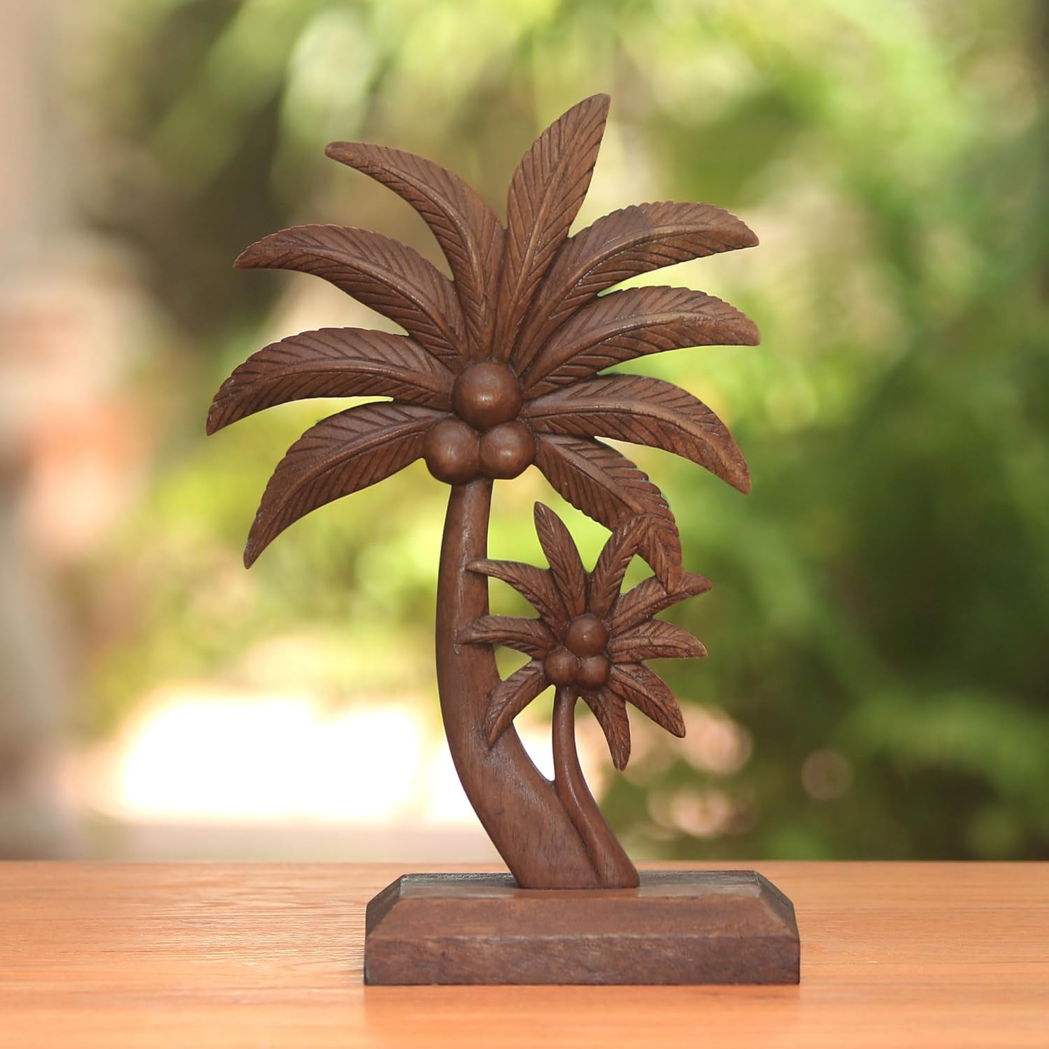 Handcarved Wood Statuette Coconut Tree Brown Sculpture 12.5in H x 6in W x 3.5in D H975184