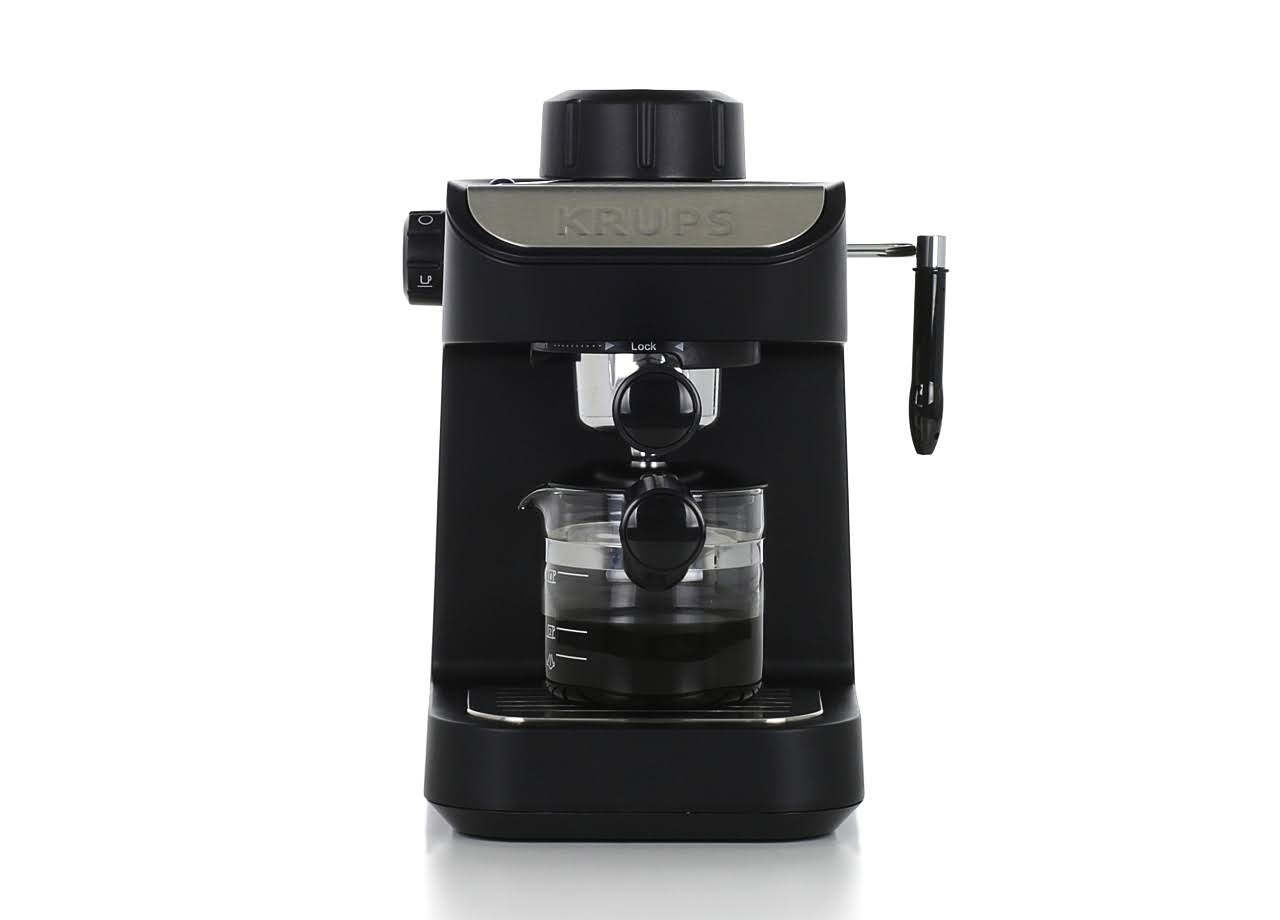 4-Cup Black Steam Espresso Machine with Glass Carafe I75458